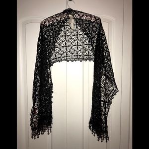 Betsey Johnson Black Lace Scarf w/ Sequins